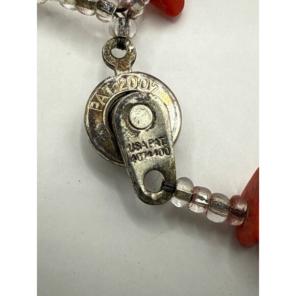 Red Coral Beaded Stretch Bracelet With Magnetic Clasp & Clear Accent Beads - Picture 2 of 6